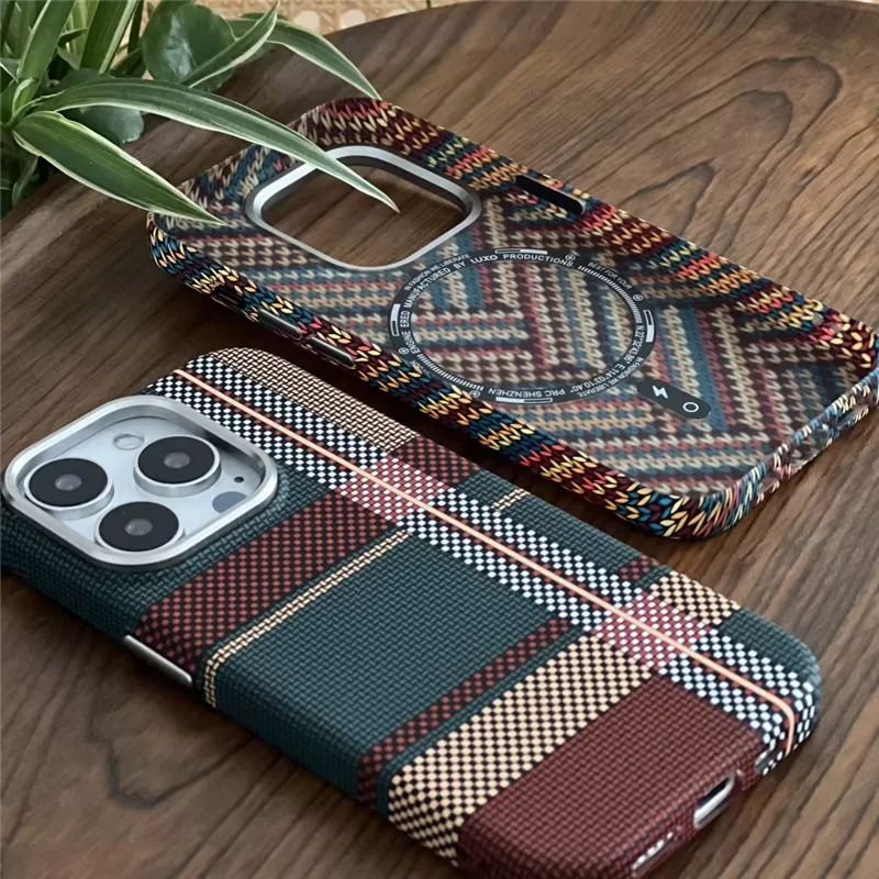 Retro Geometric Totem Relief Magsafe case for iPhone 16 15 13pro 12 14Pro Max Alloy Lens protection Wireless Charging hard cover