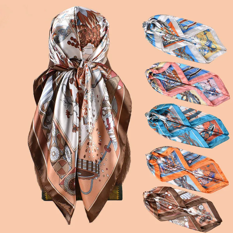 

New Luxury Floral Square Scarf For Women Elegant Ladies Hijab Neckerchief Shawl Soft Stain Female Silk Scarves For Travel