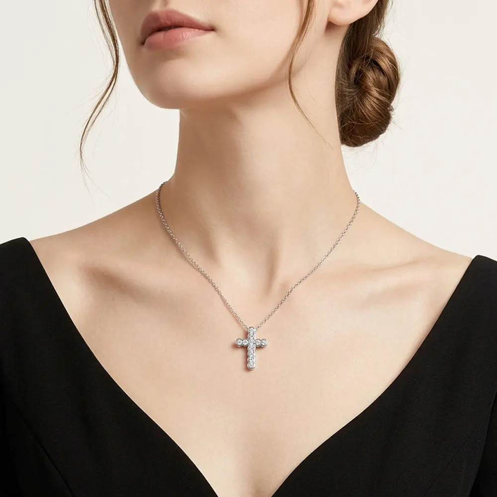 KNOBSPIN 2mm Moissanite Cross Pandent Necklaces for Women Gift Jewelry s925 Sterling Silver Plated 18k Gold Moissanite Necklace