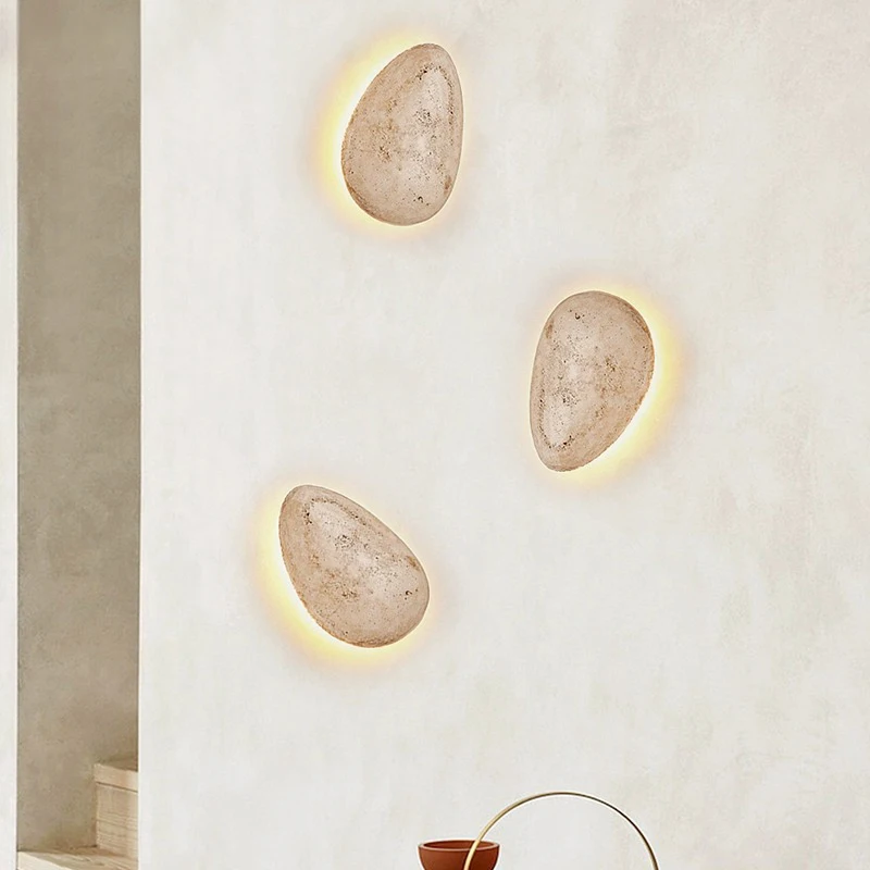 Led Wall Lamp Yellow Cave Stone Pebble Light Cream Style Bedroom Bedside Living Room Creativity Individuality Warm Lighting