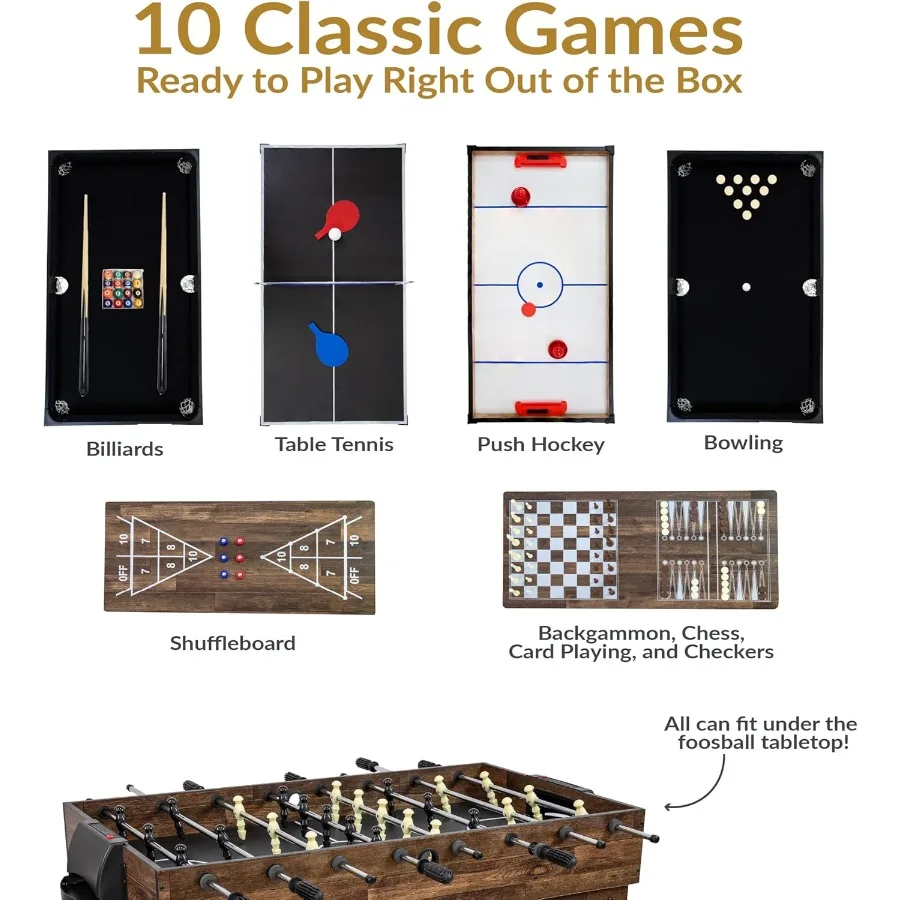 طاولة ألعاب Sunnydaze 10 في 1 للترفيه المنزلي - طاولة ألعاب متعددة الاستخدامات تتميز بالبلياردو والهوكي وكرة القدم بينغ #2