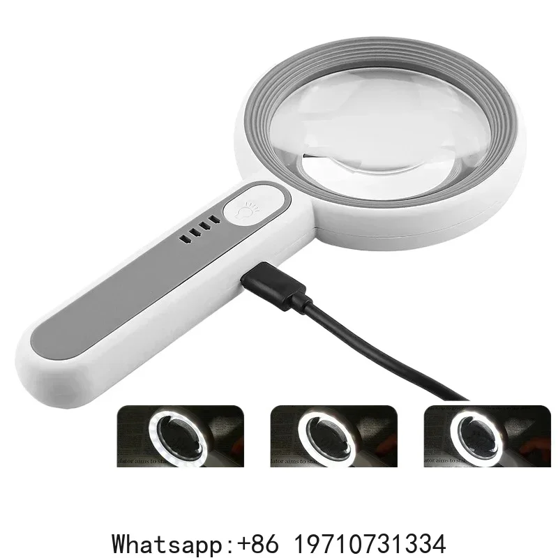 Rechargeable 12X Portable Magnifying Glass with LED Light for Seniors Reading Jewelry Craft Coin Stamp Inspection Repair