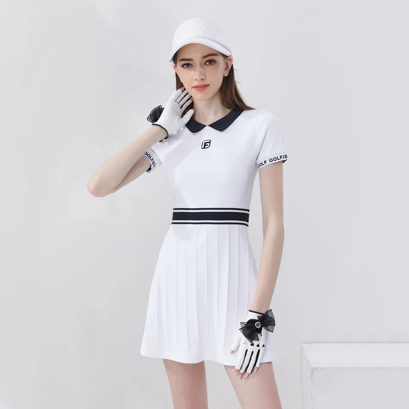 2024 New Sytle Golf Women\'s Kniteed Dress with Lapel Slim Fit Causal Sportswear Skirt Tennis Golf Clothing