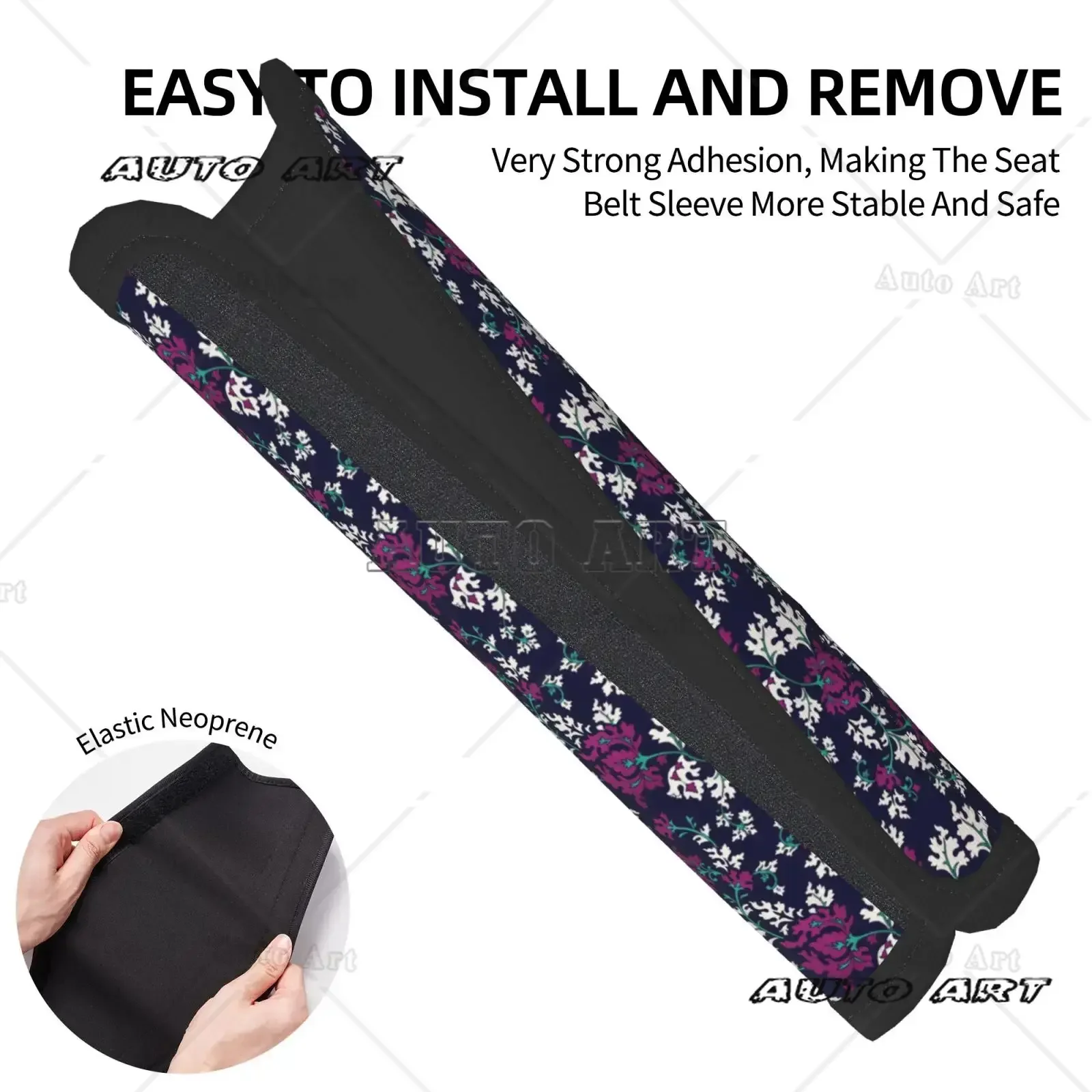 Two Piece Set of Purple Floral Pattern Car Seat Belt Cover Shoulder Protection Comfortable Anti Pinch Neck Car Accessories
