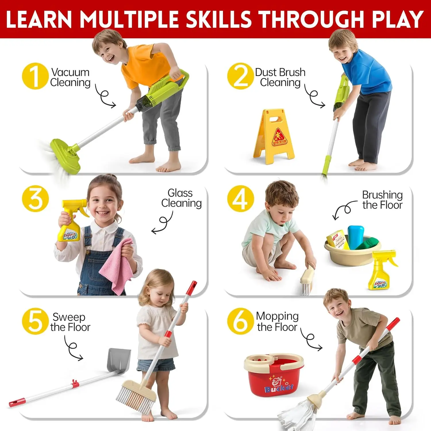 Simulatie voor kinderen Reinigingsspeelgoed Reiniging Stofzuiger Stoffer Gereedschapsset Fantasiespel Huishoudelijke benodigdheden Kerstcadeaus