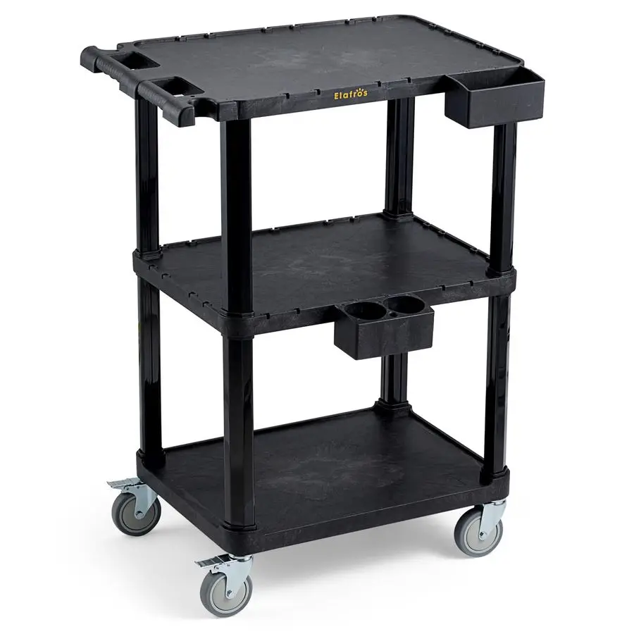 

Heavy Duty Utility Cart, 27.5 x 18.25 Inch, 3Tier Rolling Cart, Industrial Plastic, 330 lbs Capacity, Flat Top Shelves with Swiv