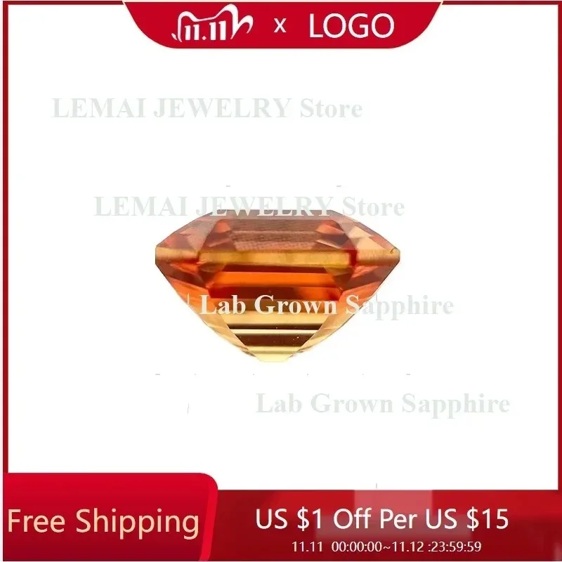 

Лабораторно выращенный сапфир оранжевого цвета огранки Ашер для изготовления ювелирных изделий, DIY-украшений, подвесок. Искусственно созданный сапфир, свободные камни для колец.