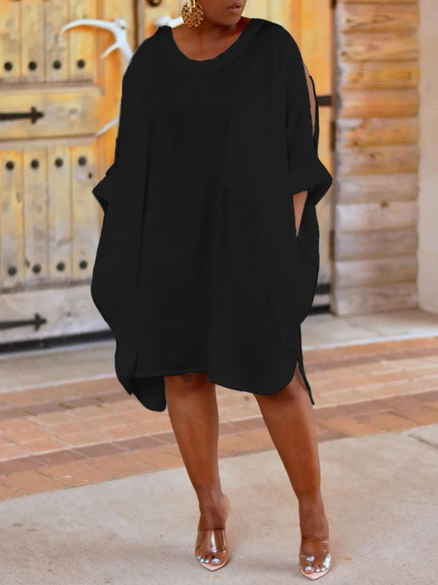 LW Plus Size Cold Shoulder Asymmetrical Split Hem Dress Oversized Drop Shoulder Streetwears Summer Women Clothings