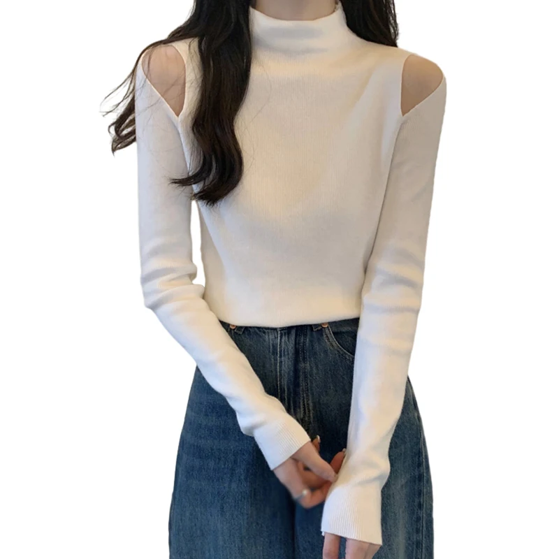 

Women's Knitted Top Autumn Winter Solid Colou Half Turtleneck Slim Fit Versatile Knitted Long Sleeves Basic Top