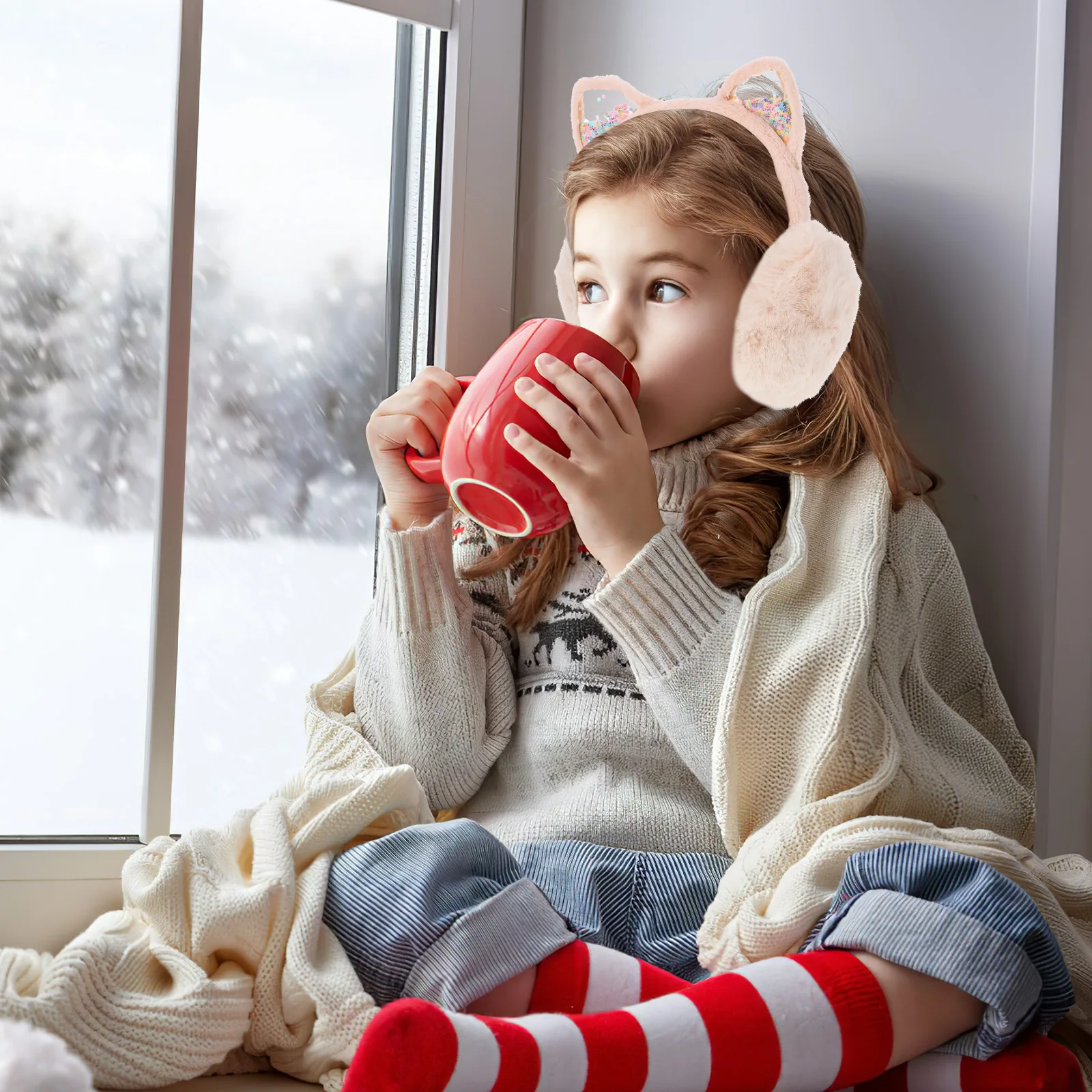 

Cute Cat Earmuffs Winter Ear Warmers Adjustable Windproof Headband For Girls Women Outdoor Ear Protection Cover