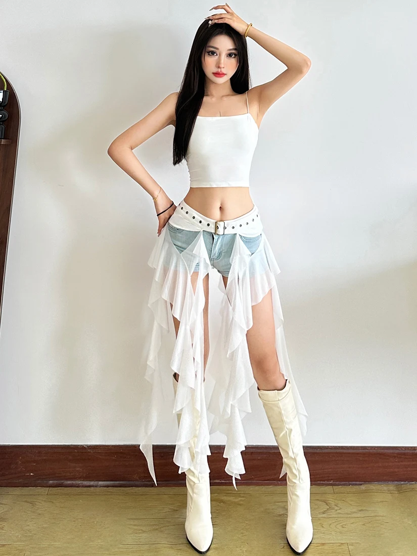 Sisjuly Sweet Cool Dancer Crush Jellyfish Tassel Halter Skirt Women's High Waist Belt Design Soft Comfortable Korean Style