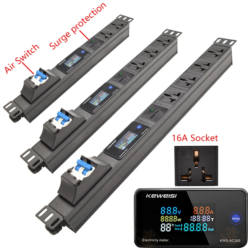 

Network cabinet equipped with power strip 2-7-way universal socket with surge protection digital voltage measuring instrument