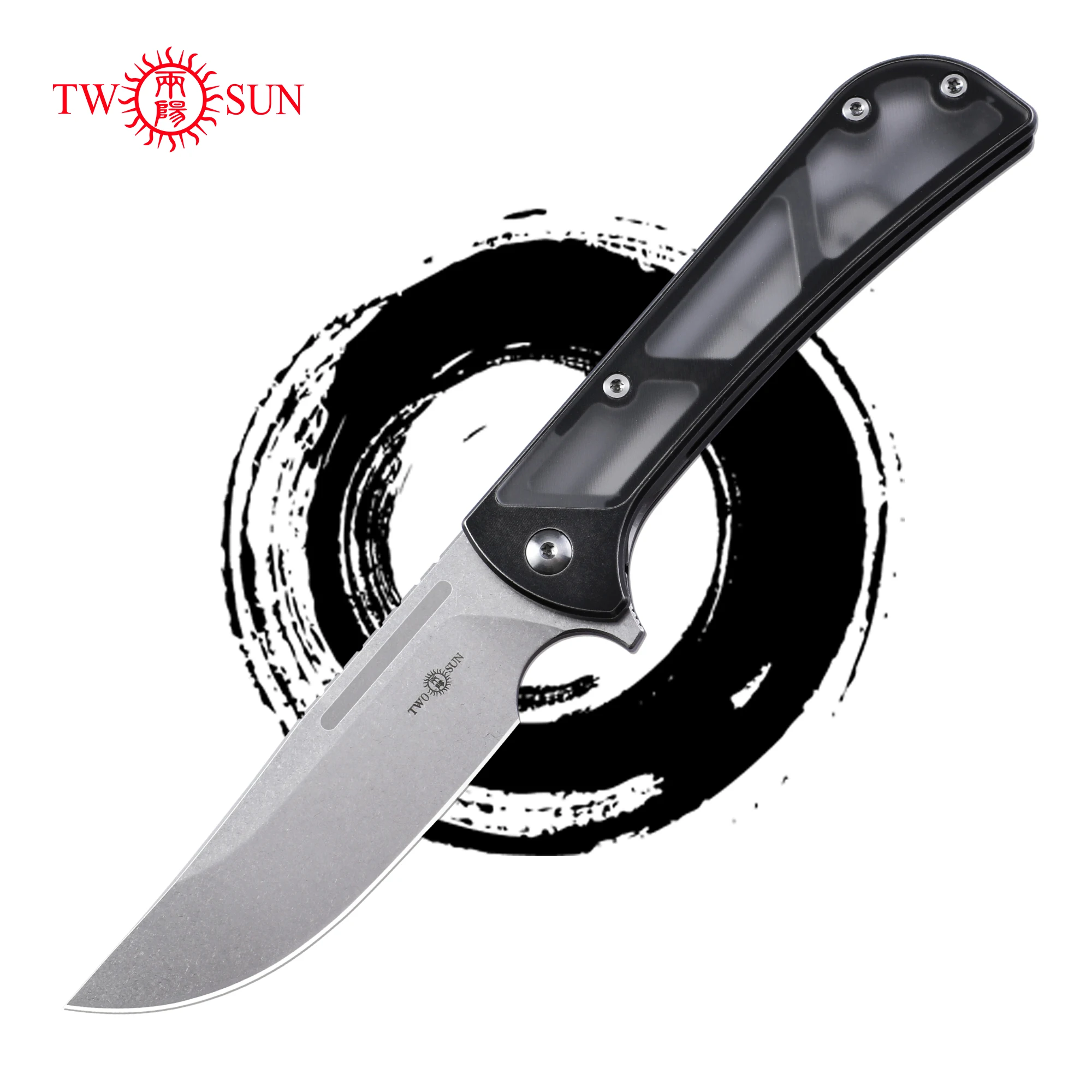 

TWOSUN TS428 High-end Folding Knife N690 Bowie Blade Titanium Inlay Acrylic Handle Flipper Outdoor Camping Hunting EDC for Men