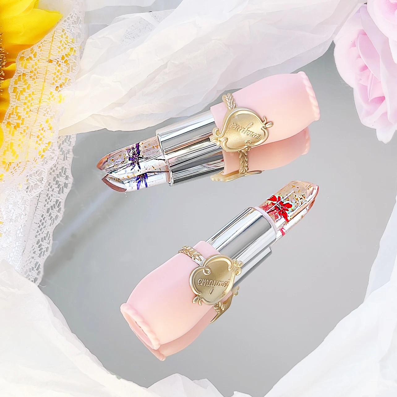 Clear Moisturizing Jelly Temperature Color Changing Flower Lipstick Lip Balm Fall Winter Gift for Women Daily Lip Care Portable