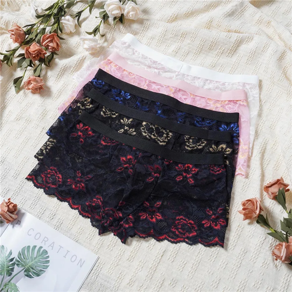Men Jacquard Lace Briefs Translucent Boxer Shorts Gay Sissy Underwear Sexy Accessories Hot Lingerie See Through Exotic Lingerie