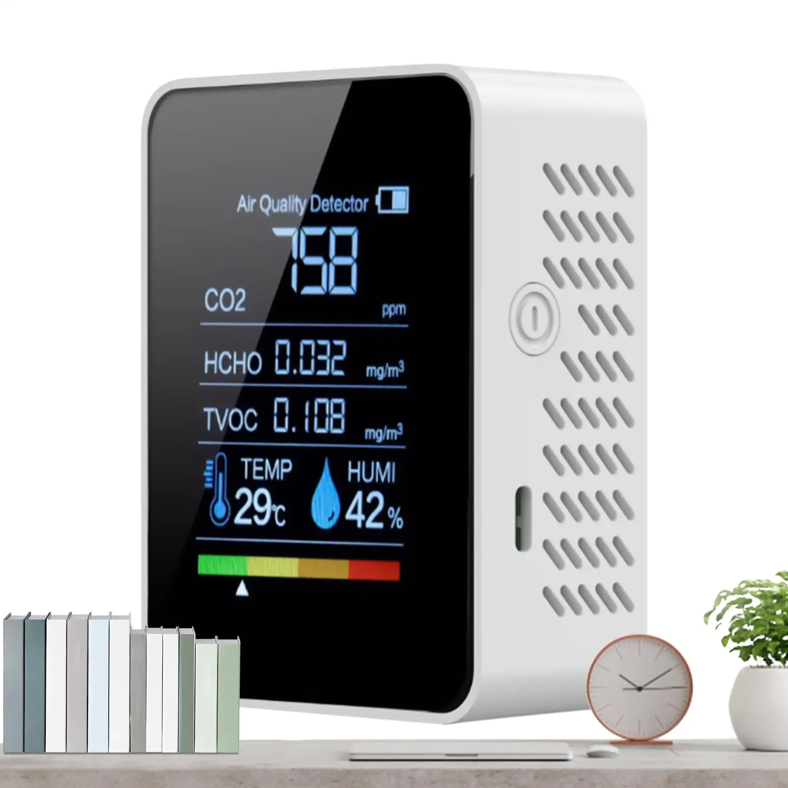 Misuratore Di Qualità Dell'Aria Portatile – Rileva CO2, VOC, Temperatura E Umidità, Display LCD Chiaro