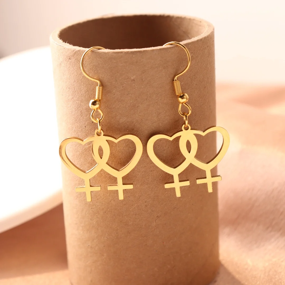 Stainless Steel Venus Symbol Dangle Earrings Charm Statement Feminist Jewelry for Women Girls Lesbian Pride Female Symbol