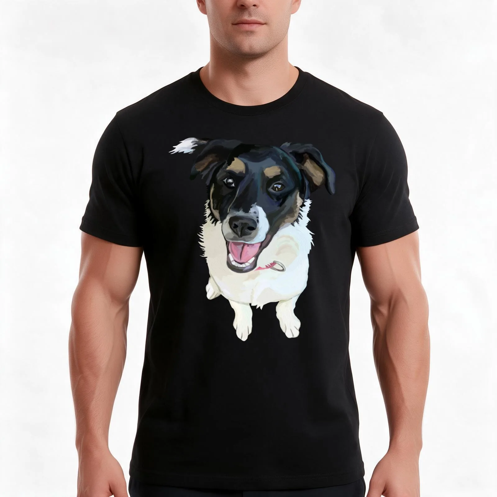 Cute Canine Border Collie Mix T-Shirt, Summer Casual Cotton Tee, Oversized Streetwear Tops, Vintage Graphic Print, 100% Cotton