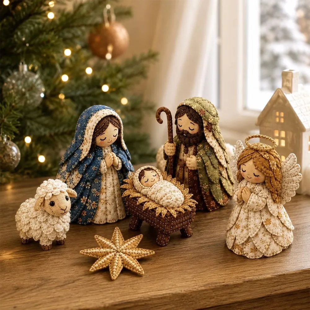 Pre-Cut Fabric Quilted Nativity Patchwork Kit Beginner Friendly with Assembly Guide Nativity Scene Sewing Craft Kit Handmade DIY