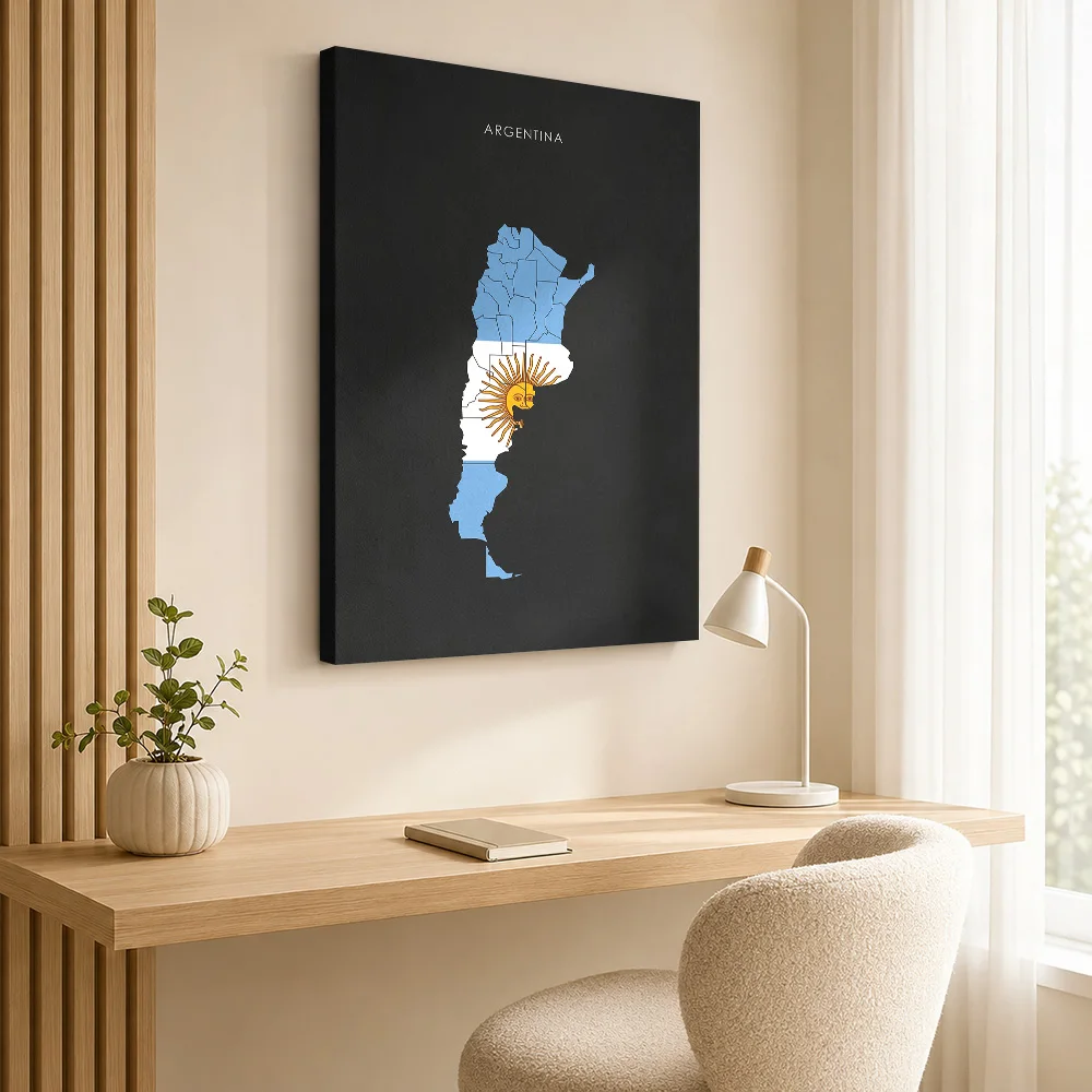 Argentina Flag Map Canvas Print Poster Personalized Modern Aesthetic Wall Paintings Decoration for Bedroom Gift for Collectors