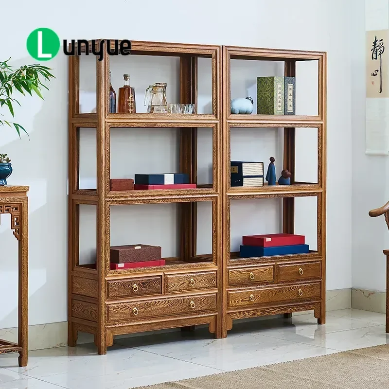 Mahogany Chicken Wing Wood Small Bookshelf Floor to Ceiling All Hardwood Multi Layer Shelf Chinese Display Bookcase Storage