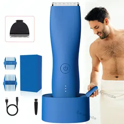 Recortadora corporal eléctrica para hombres, cortadora de pelo púbico e ingle, bolas masculinas, áreas íntimas, máquina de afeitar de seguridad