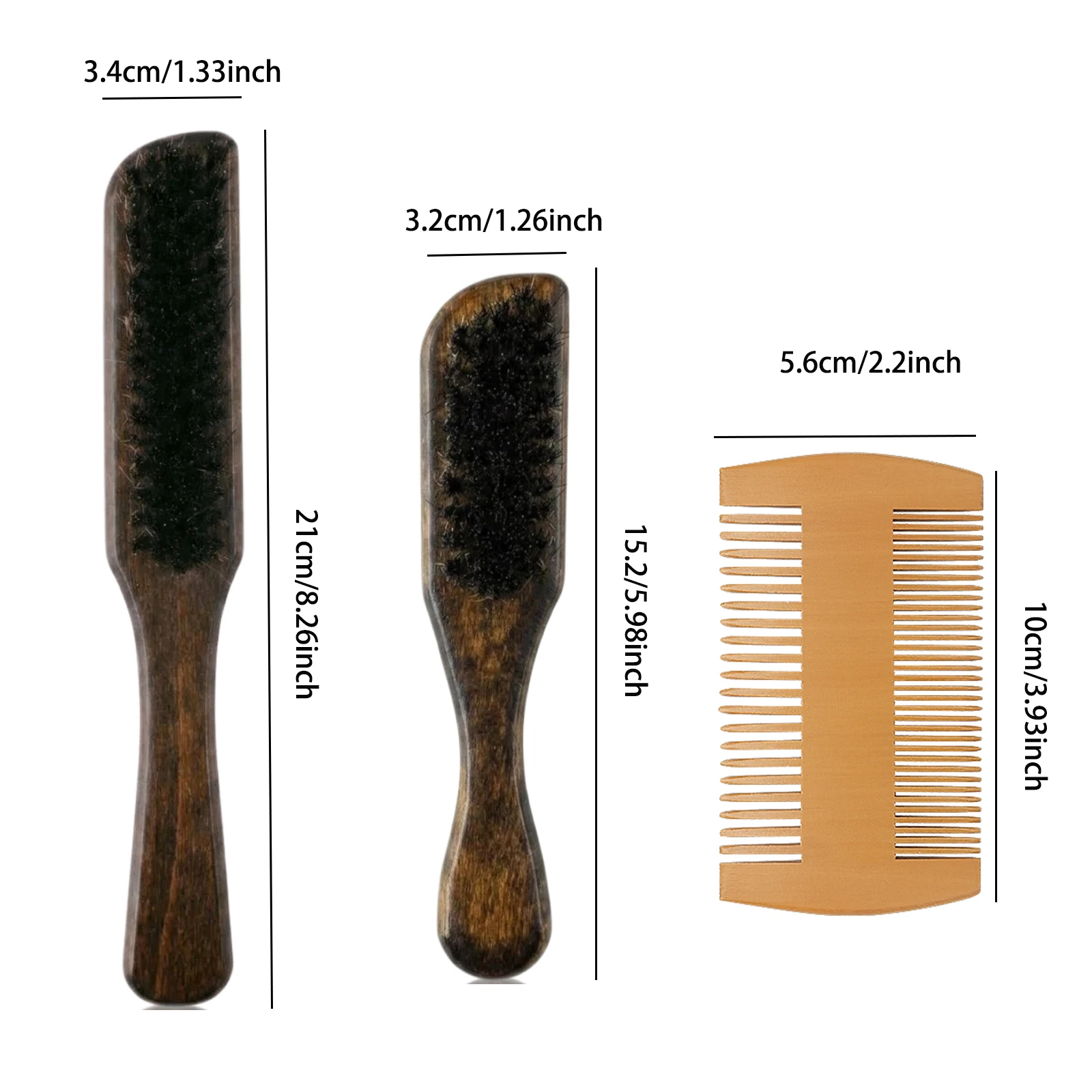 2Pcs Boar Bristle Beard Brush Set Wooden Beard Grooming Kit with Double‑Sided Beard Comb Portable Travel Beard Styling Tool