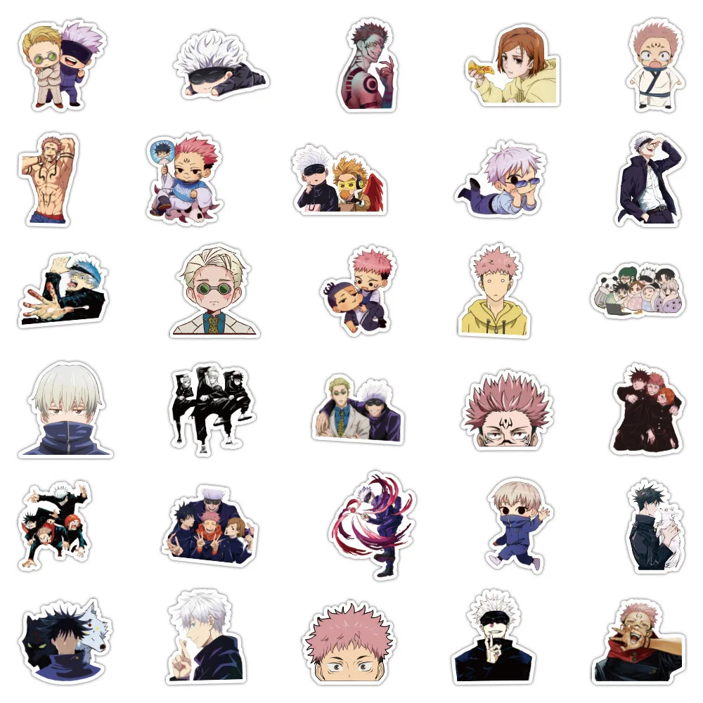 Stiker Anime Jujutsu kassen mainan anak, 10/30/60 buah stiker air botol air Laptop ponsel stiker kartun keren