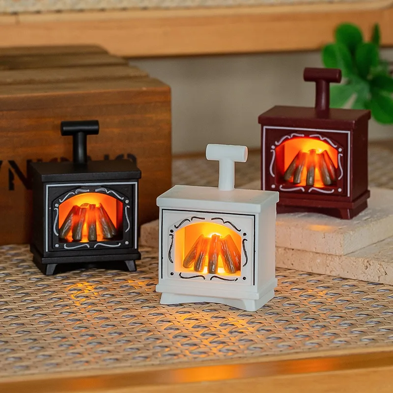 Christmas Mini Fireplace Light Miniature Fireplace LED Night Light Tabletop Decoration Holiday Festive Party Ornament Xmas Gift