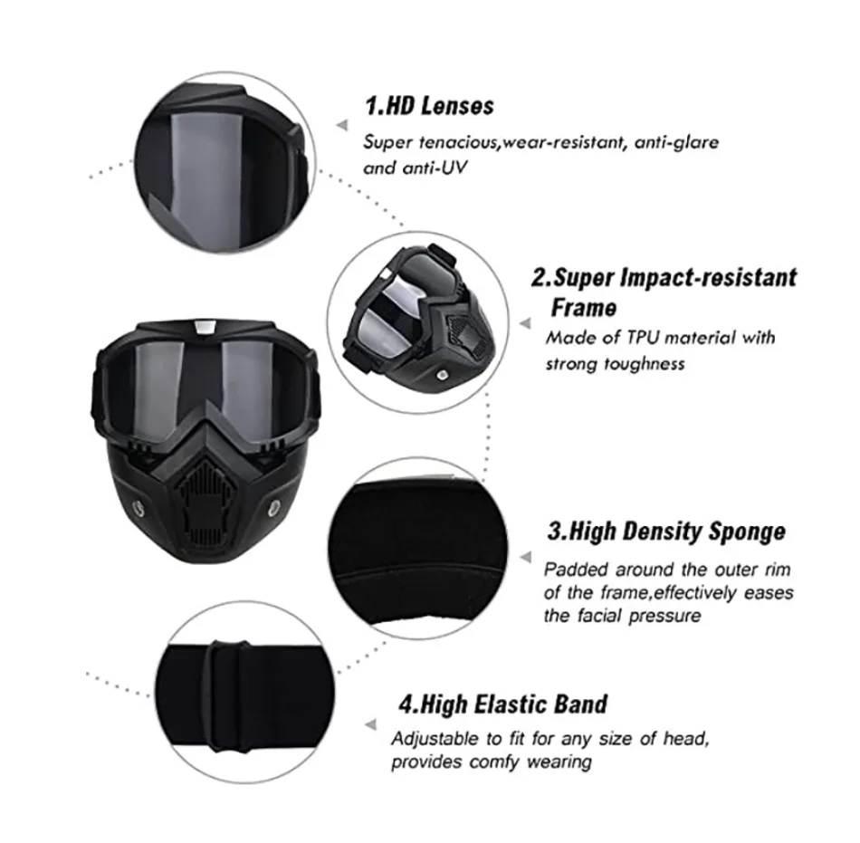 Motorcycle Goggles Mask Removable Summer UV Protection Outdoor Riding Cross-Country Skiing Goggles Mask  Equipment