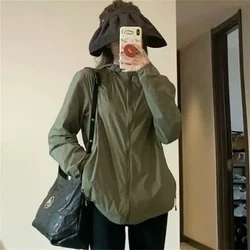 Military Green Sun Protection Clothing for Women  Summer New Outdoor Activity Hooded Thin Breathable UV Protection Coat for Wome