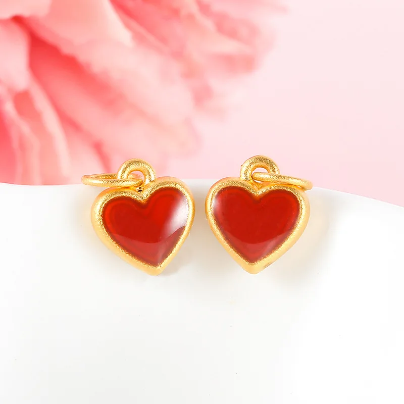 SMILE Full Gold 999 Lacquer Love Pendant 3D Hard Gold Red Peach Heart Pendant Boutique Jewelry Wedding Gift P194