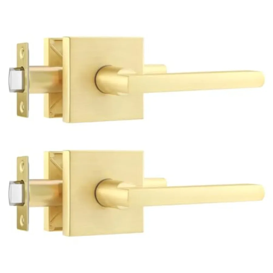 

Passage Lever Door Handle Gold Door Levers, Keyless Square Door Lever [for Hallway or Closet Doors] Reversible for Right and Le