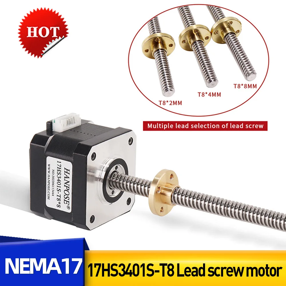 

Nema17 stepper motor with screw lead 8mm 1.3A 28N.CM 34mm 17HS3401S-T8*8 300mm for 3d printer motor Z axis screw stepper motor