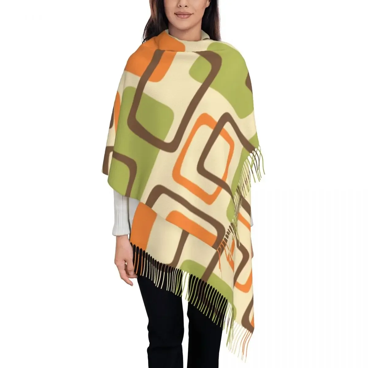 Personalized Print Mid Century Modern Minimalist Geometric Scarf Women Men Winter Fall Warm Scarves Abstract Geometry Shawl Wrap