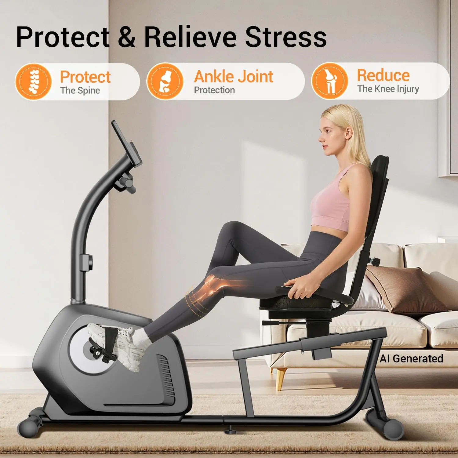 Recumbent Exercise Bike with 16-Level Magnetic Resistance, Ultra-Quiet Magnetic Drive System, 2-Way Adjustable Seat, Ergonomic Backrest, Easy Assembly & Transport Wheels