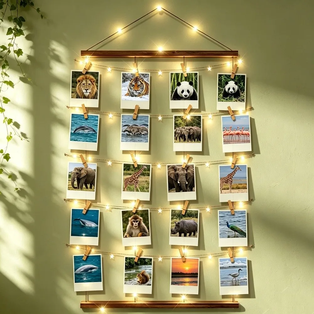 Includes Clips Hanging Photo Display Minimalist DIY Photo Collage Frame Handcrafted Decorative Picture Hanging Decor