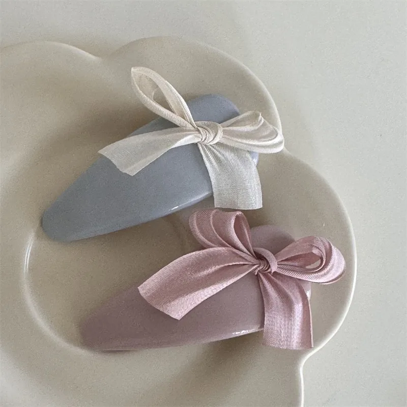 Girl\'s Fabric Color Bow Leather Water Drop Bb Clip Break Clip Sweet Cute Bangs Clip Hair Accessories New