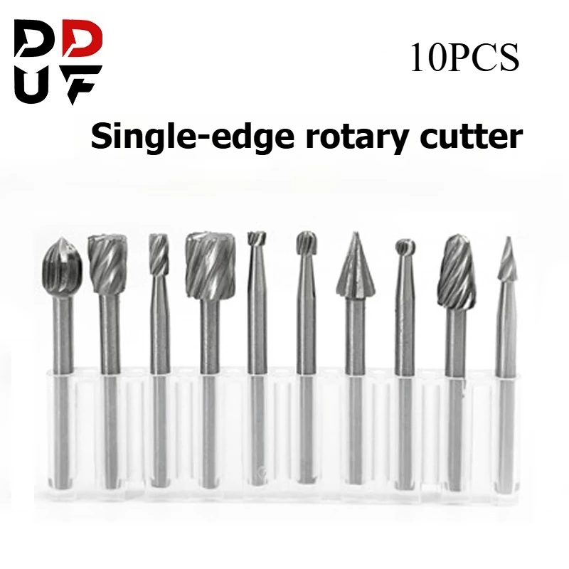 10Pcs Single Edge Rotary Burr File Set, Carving Grinding Polishing Tools for Wood Metal Stone Tile