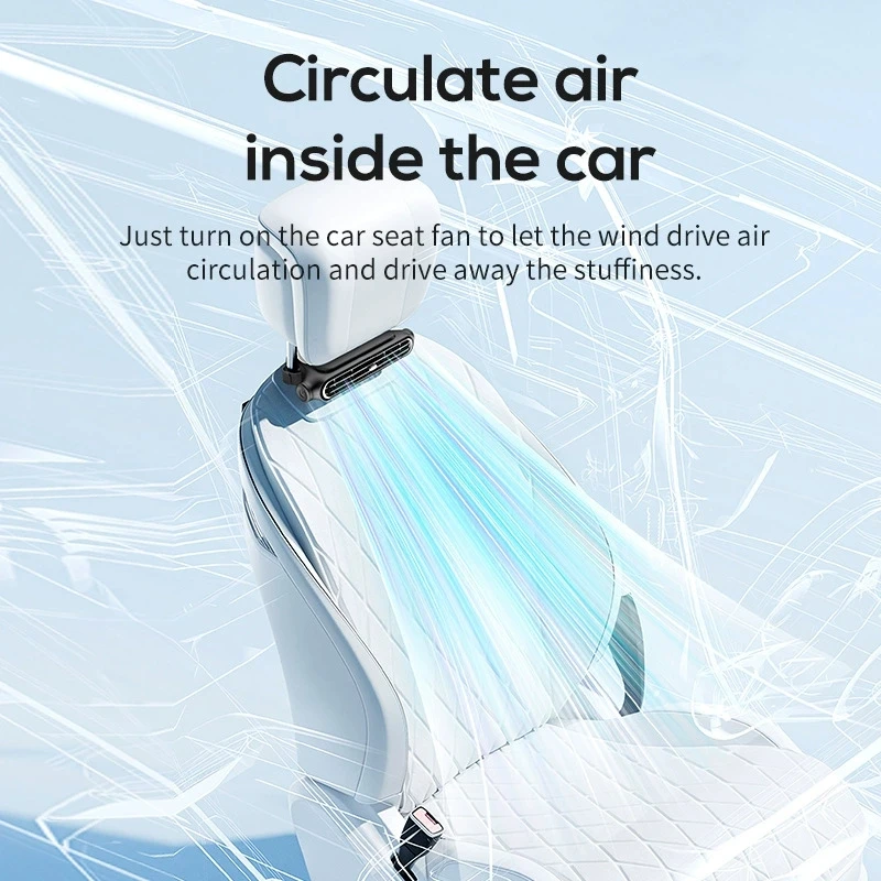 Ventilador de assento de carro sem lâmina, recarregável por usb, bateria de 3000mah, descanso de pescoço, ventilador de resfriamento para banco traseiro, acessórios de carro sem ventilação, presente