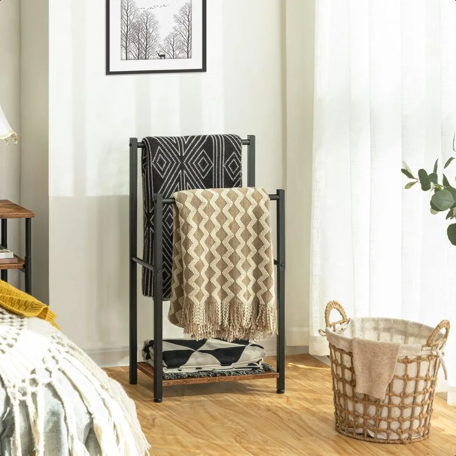 Free Standing Towel Rack for Bathroom 2 Tier Blanket Rack 16.5 L x 9.4 W x 31.5 H Blanket Holder Drying and Display Rack with S