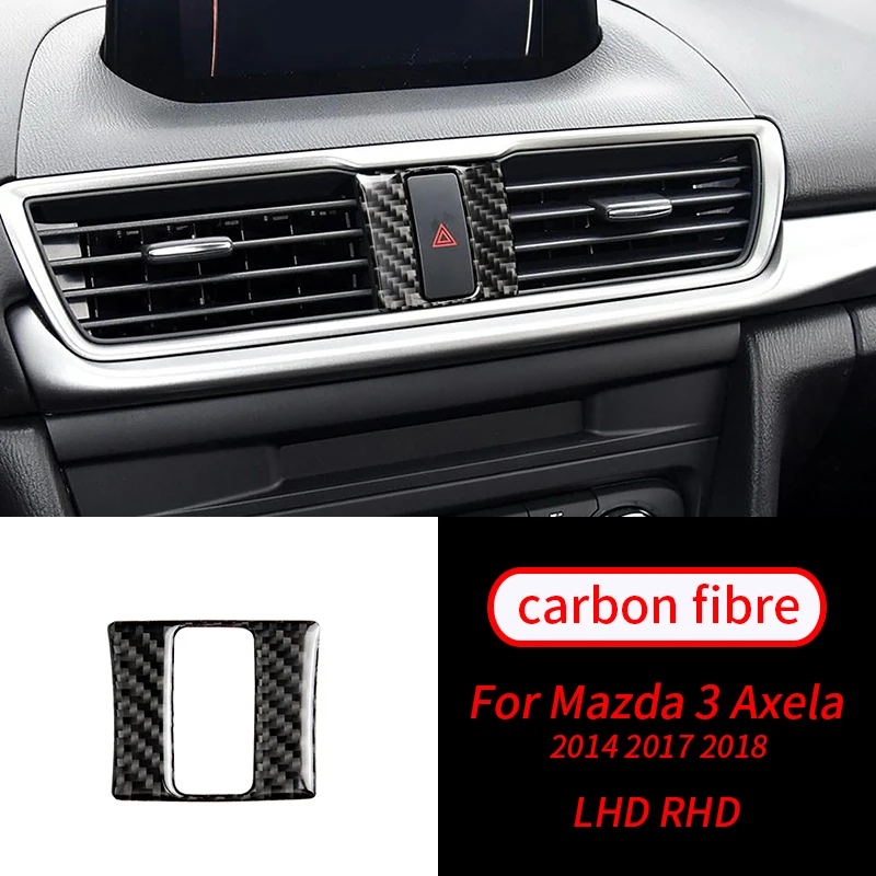 

For Mazda 3 Axela 2013 -2018 Real Carbon Fiber Emergency Flash Button Cover Trim Car Interior Accessories Car Interior Supplies