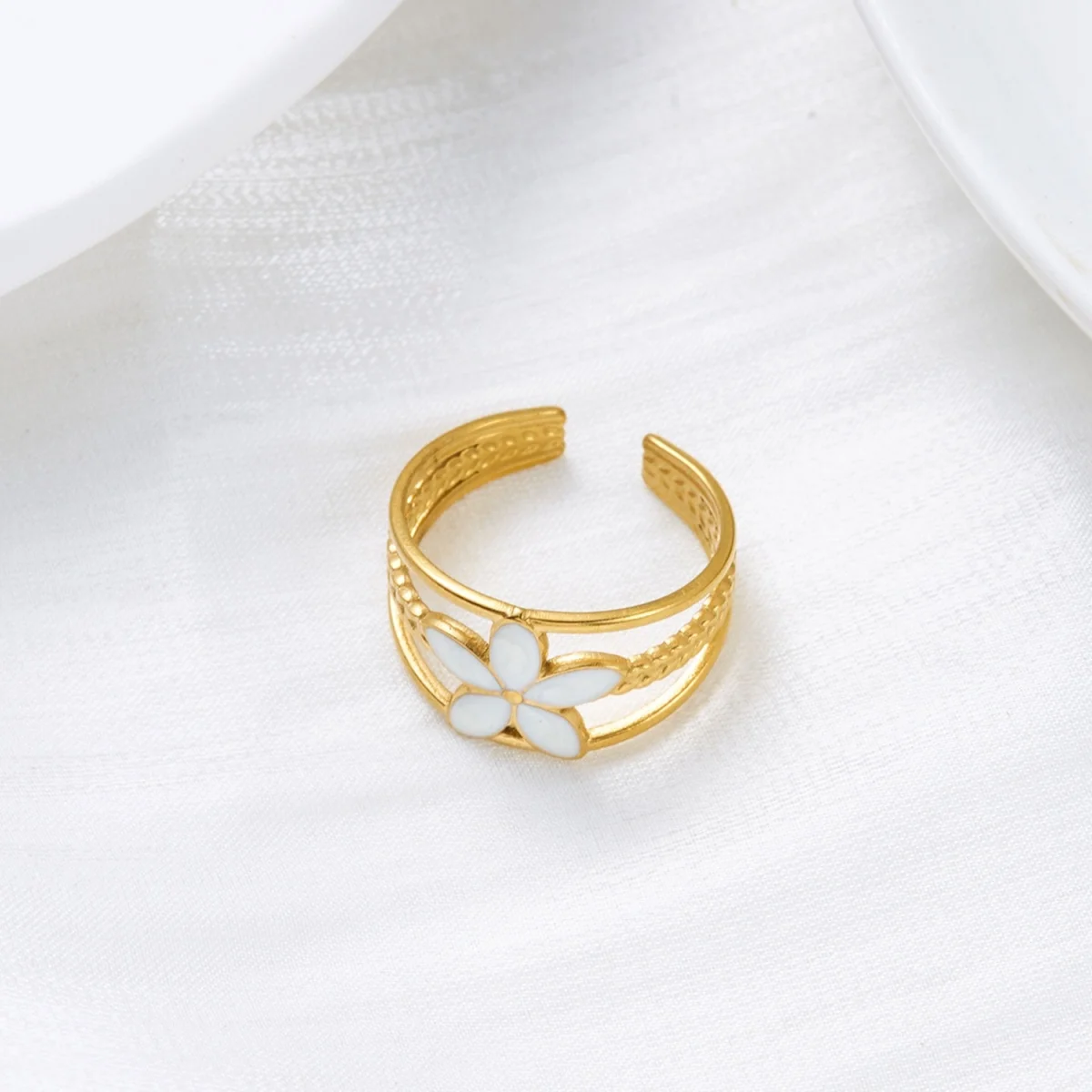 Edelstahl-Emaille-Spiral-Geometrie-Fingerringe für Damen und Herren, Vintage Französische Sonnen-Blatt-Blumen-Ringe, Modeschmuck für Partys. – Detail 31