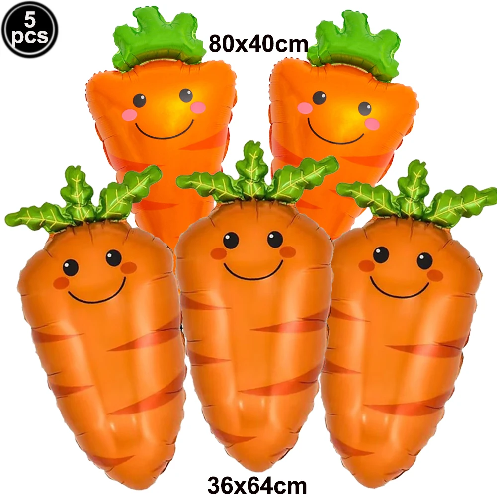 5pcs Cartoon Carrots Balloons Easter Party Supplies Easter Bunny Helium Balloons Baby Shower Globos Kids Birthday Balloon Decors