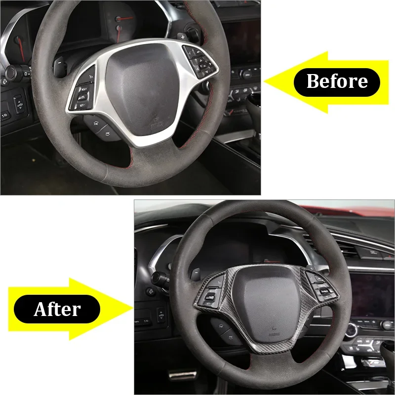 

Real Carbon Fiber Steering Wheel Trim Frame For Chevrolet Corvette C7 2014-2019 Modeling Sticker Interior Protective Accessories