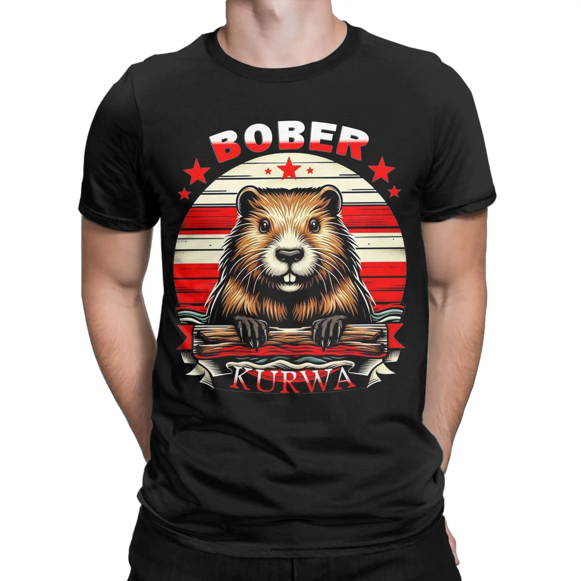 Beaver Bobr Bober Kurwa Meme Men's T Shirts  Vintage Tee Shirt Short Sleeve Crewneck T-Shirts Pure Cotton Printed Tops