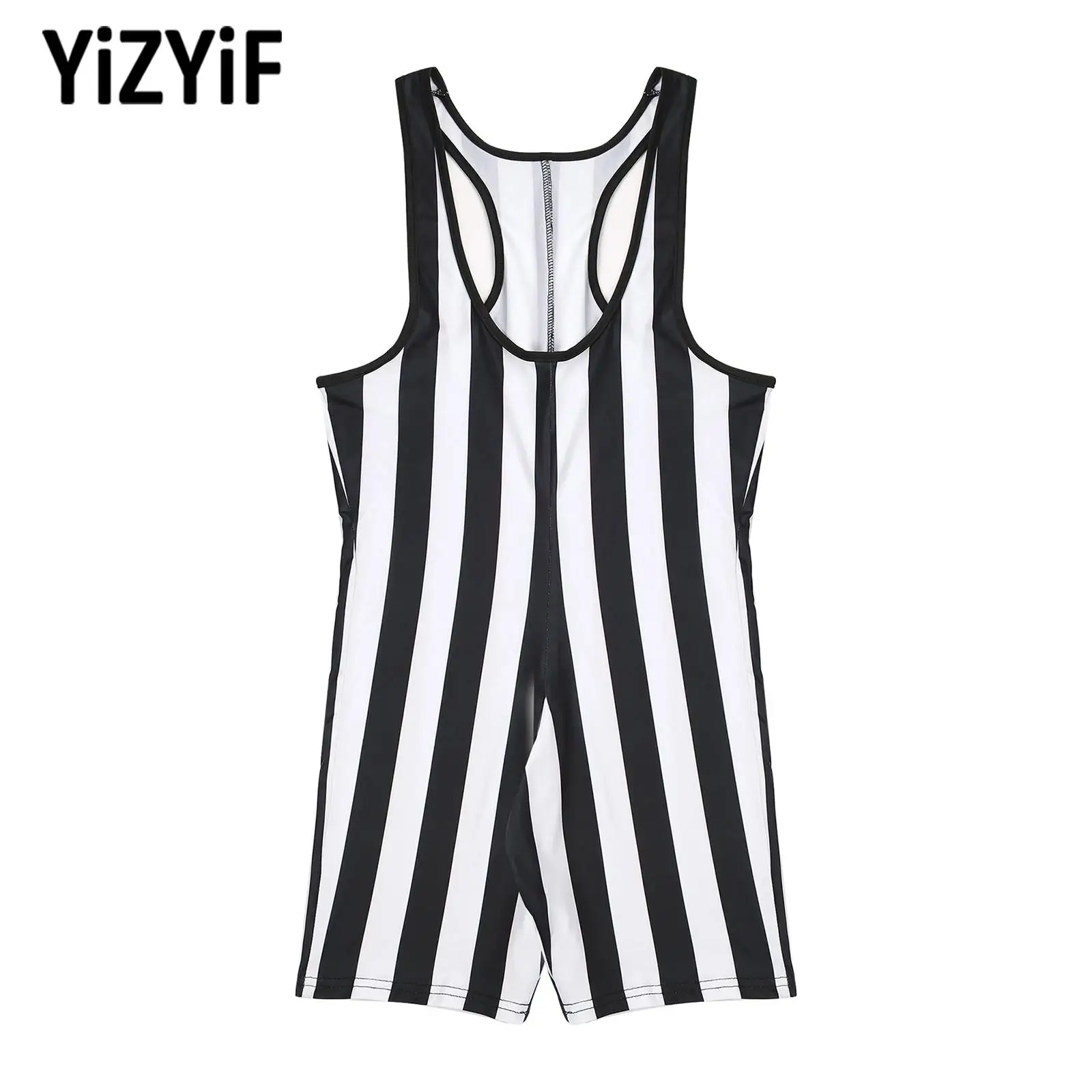 Mens Sleeveless Workout Slim Jumpsuits Contrast Color Trim Chest Harness Costume Rompers Fitness Gym Sports Shapewear