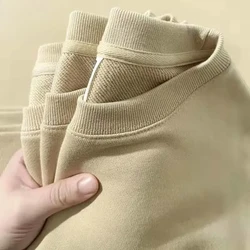 Autumn Men Women 100%Cotton Sweatshirt 380g Heavy Mustard Green Thick Sweater Knitted Solid Casual Bottoming Shirt Wild Top