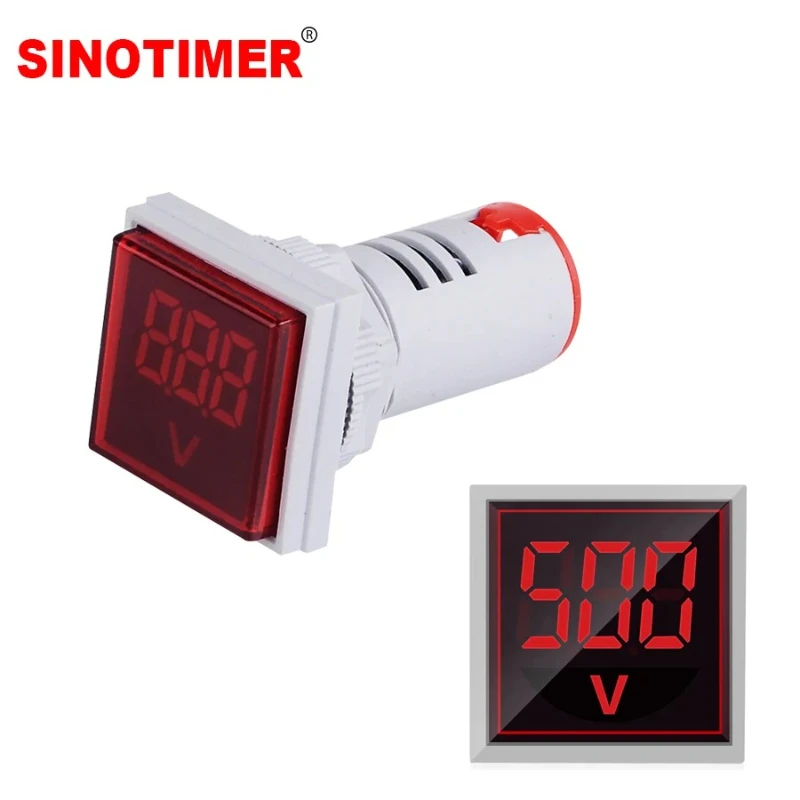 AC 60-500V Square Digital Voltmeter Single LED Display Voltage Meter Signal Light Electrical Instruments Volt Tester Voltmeters