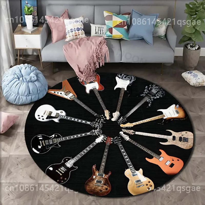 Multiple sizes Twelve guitars form a circle Print Round Carpet for Living Room Bedroom Sofa Table Floor Mat Area Rug Luxury Gift